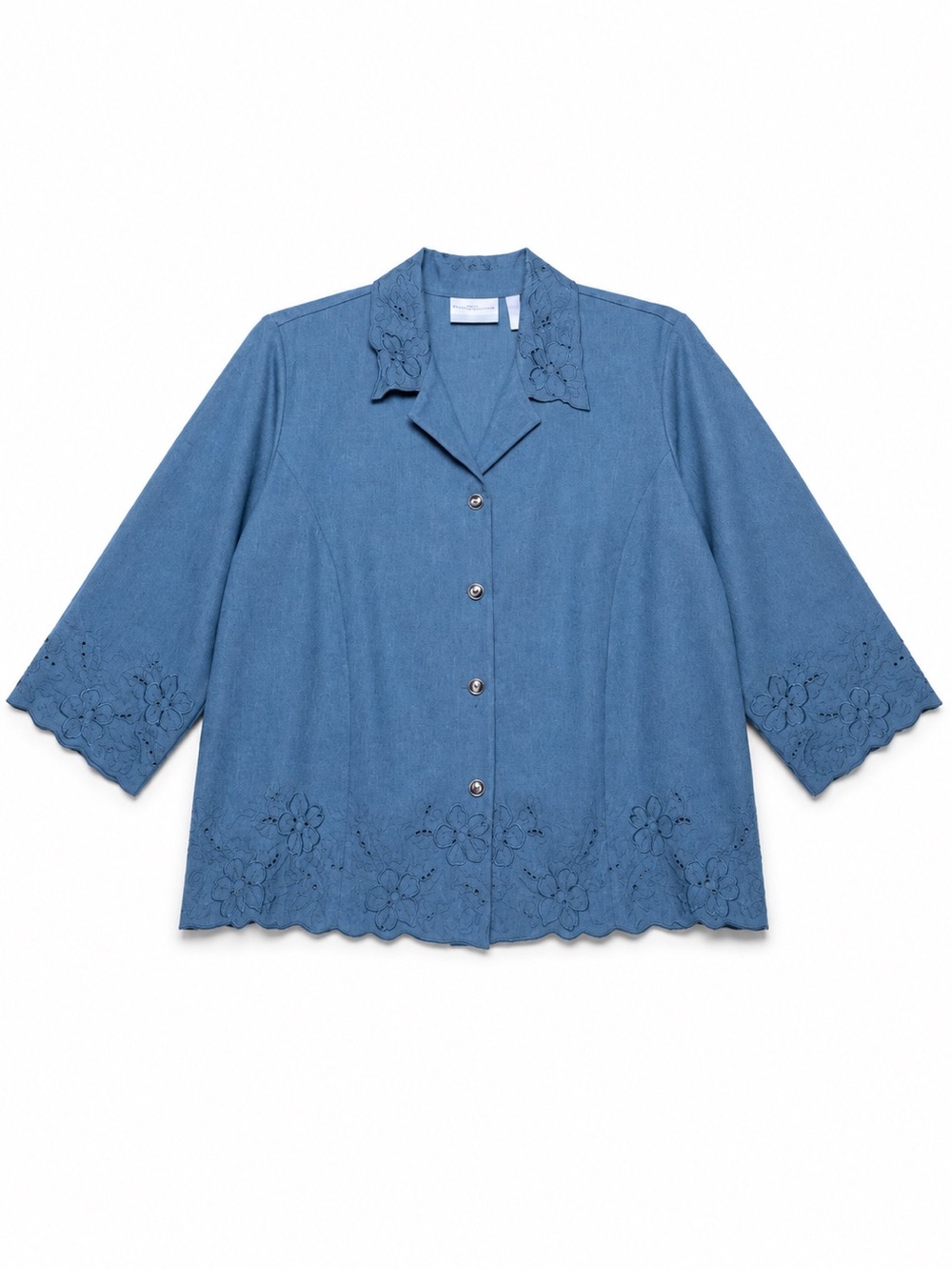 Alfred Dunner  Petite Embroidered blouse with shoulder pads.